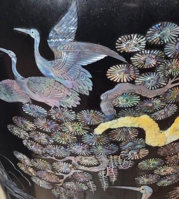 LOT 114K: Vintage Black Lacquer Vase with Mother-of-Pearl Inlay