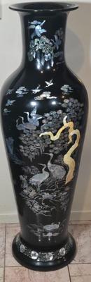 LOT 114K: Vintage Black Lacquer Vase with Mother-of-Pearl Inlay