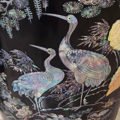 LOT 114K: Vintage Black Lacquer Vase with Mother-of-Pearl Inlay