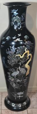 LOT 114K: Vintage Black Lacquer Vase with Mother-of-Pearl Inlay