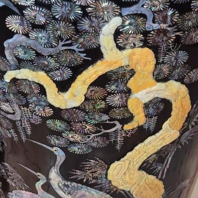 LOT 114K: Vintage Black Lacquer Vase with Mother-of-Pearl Inlay