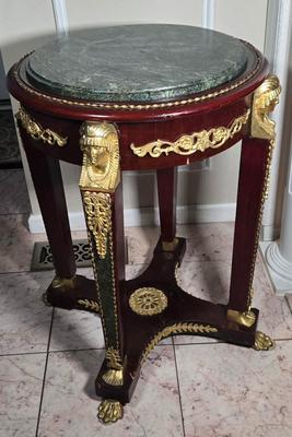 LOT 123P: Empire Style Gilt Metal and Marble Top Side Table