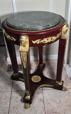 LOT 123P: Empire Style Gilt Metal and Marble Top Side Table