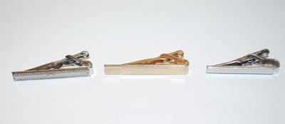 Collection of 3 Marked "SWANK" Brand TIE CLASPS (1¼" - 1½") in Both Gold & Silver Tone