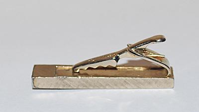 Vintage-Style Marquise-Cut RED Stone TIE CLASP (1½" L) in Brushed Light-Colored Gold Tone