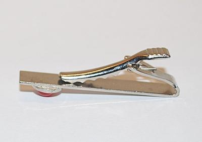RED "Gumball" TIE CLASP (1¾" L) in Shiny Silver Tone