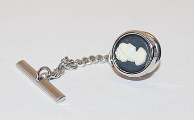White-on-Black CAMEO TIE PIN & CHAIN (¼") in Silver Tone