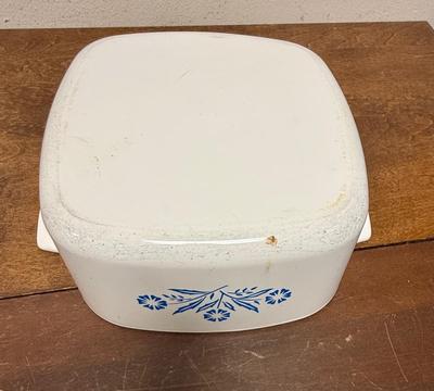 Sale Photo Thumbnail #228: Clear glass covered casserole dishes featuring the iconic "Blue Cornflower" pattern. 1.5 liter and 3 liter sizes.  Very good condition.