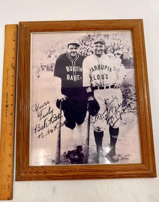 Sale Photo Thumbnail #13: Print of a famous 1927 photograph featuring legendary baseball players Babe Ruth and Lou Gehrig.  Official MLB reprint.