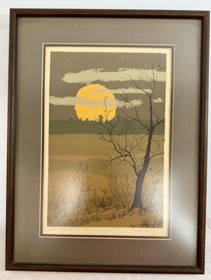 Sale Photo Thumbnail #8: Similar in style to Japanese wood-block prints, this lithograph is number 9 of 50, and signed in pencil by the artist.  Framed size approx. 18" x 13".