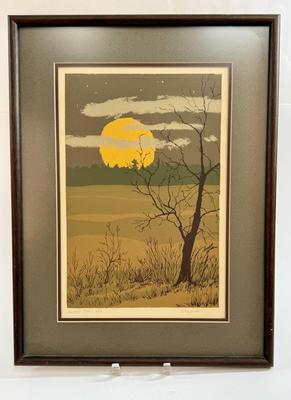 Sale Photo Thumbnail #12: Similar in style to Japanese wood-block prints, this lithograph is number 9 of 50, and signed in pencil by the artist.  Framed size approx. 18" x 13".