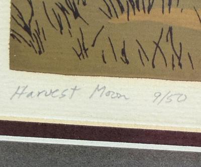 Sale Photo Thumbnail #9: Similar in style to Japanese wood-block prints, this lithograph is number 9 of 50, and signed in pencil by the artist.  Framed size approx. 18" x 13".