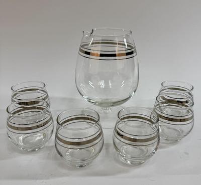Sale Photo Thumbnail #139: Set includes: 6 (4oz) Cocktail glasses, 2.5" tall, 32oz Footed Cocktail mixer, 6.5" tall, Plated stirring spoon, 10" long