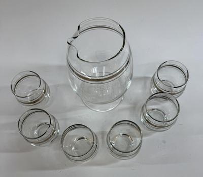Sale Photo Thumbnail #138: Set includes: 6 (4oz) Cocktail glasses, 2.5" tall, 32oz Footed Cocktail mixer, 6.5" tall, Plated stirring spoon, 10" long