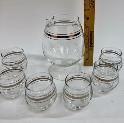 Sale Photo Thumbnail #137: Set includes: 6 (4oz) Cocktail glasses, 2.5" tall, 32oz Footed Cocktail mixer, 6.5" tall, Plated stirring spoon, 10" long