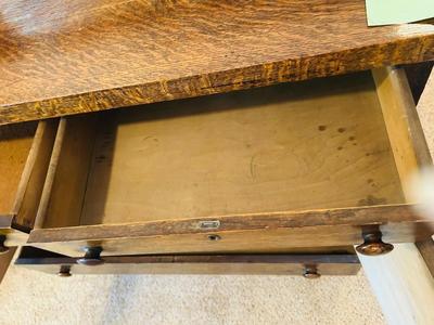 ANTIQUE TIGER OAK MIRRORED BACK SIDEBOARD BUFFET ON CASTERS