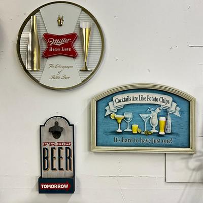 774 Miller High Life Plastic Advertising Beer Sign With Cocktail And Free Beer Bottle Opener