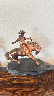 VINTAGE HEAVY BRONZE COLT AND BUCKING BRONCO VAQUERO COWBOY