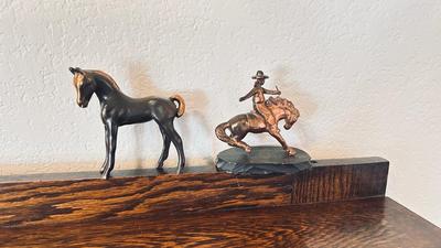 VINTAGE HEAVY BRONZE COLT AND BUCKING BRONCO VAQUERO COWBOY