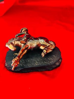 VINTAGE HEAVY BRONZE COLT AND BUCKING BRONCO VAQUERO COWBOY