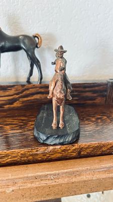 VINTAGE HEAVY BRONZE COLT AND BUCKING BRONCO VAQUERO COWBOY