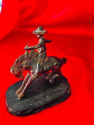 VINTAGE HEAVY BRONZE COLT AND BUCKING BRONCO VAQUERO COWBOY