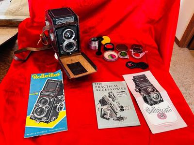 VERY OLD ROLLEICORD CAMERA AND ACCESSORIES