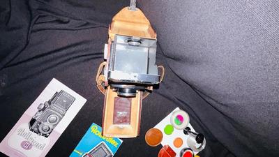VERY OLD ROLLEICORD CAMERA AND ACCESSORIES