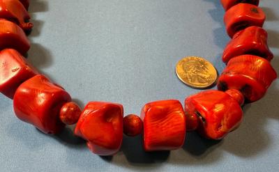 Vintage Preowned Large Chunky Nugget Red Coral Bead Necklace 20" w/Spacers in Good Condition as Pictured.