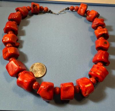 Vintage Preowned Large Chunky Nugget Red Coral Bead Necklace 20" w/Spacers in Good Condition as Pictured.
