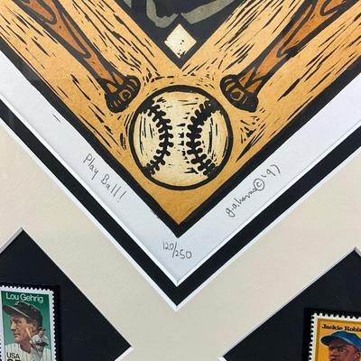 831 Geoffrey Aaron Harris Signed Framed Etching "Play Ball!"