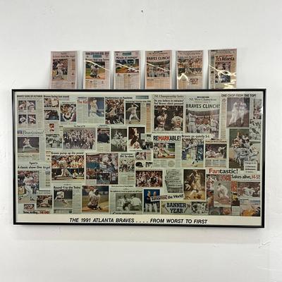 834 1991 Atlanta Braves Newspaper Collage Print With Newspaper Fridge Magnets