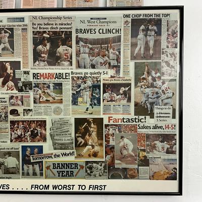 834 1991 Atlanta Braves Newspaper Collage Print With Newspaper Fridge Magnets