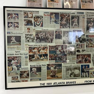 834 1991 Atlanta Braves Newspaper Collage Print With Newspaper Fridge Magnets