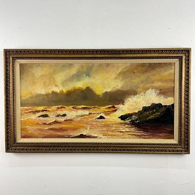 844 Original Signed Oil Painting "Evening By The Sea" 1967
