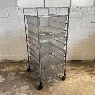 903 Elfa Mesh Rolling Five Drawer Storage Cart