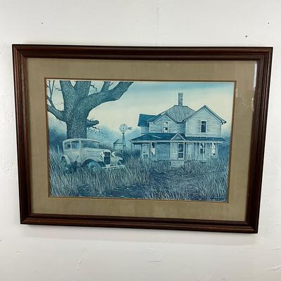 917 Signed John Zed King Print "The Old Homestead"