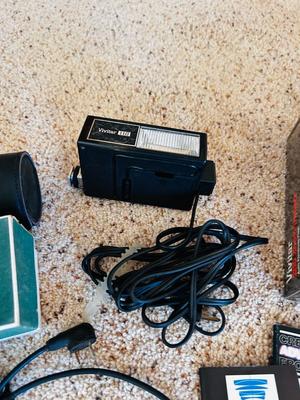 VTG ACCURA DELUXE TRIPOD AND SEVERAL VIVTAR AND OTHER CAMERA EXTRAS