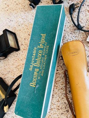 VTG ACCURA DELUXE TRIPOD AND SEVERAL VIVTAR AND OTHER CAMERA EXTRAS