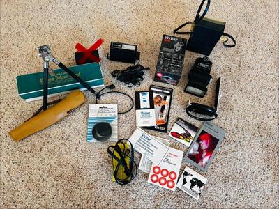 VTG ACCURA DELUXE TRIPOD AND SEVERAL VIVTAR AND OTHER CAMERA EXTRAS