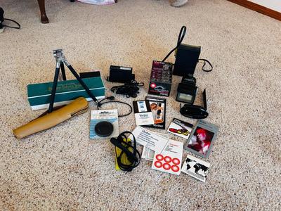 VTG ACCURA DELUXE TRIPOD AND SEVERAL VIVTAR AND OTHER CAMERA EXTRAS