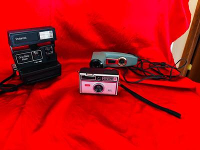 KODAK INSTAMATIC 100 CAMERA, ELECTRIC SLIDE VIEWER, POLAROID CAMERA