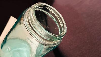 1940’s/1950’ POTATO RICER, GARLIC PRESS, ENAMELED PAN ANTIQUE BLUE BALL CANNING JARS, WODDEN COOKING UTENSILS