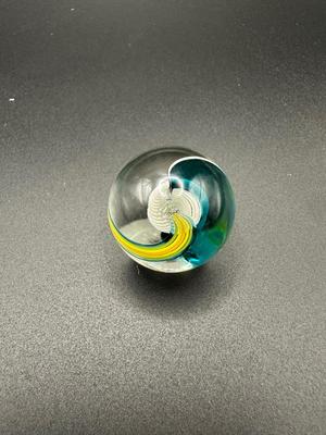 LATTICINIO SWIRL CORE MARBLE WITH MULTICOLORED SWIRLS