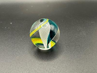 LATTICINIO SWIRL CORE MARBLE WITH MULTICOLORED SWIRLS