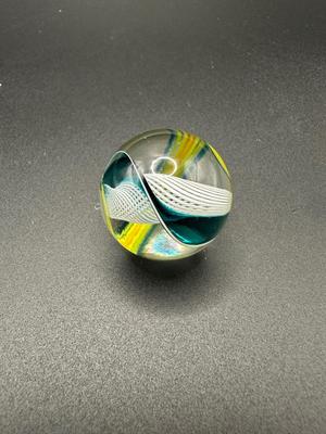 LATTICINIO SWIRL CORE MARBLE WITH MULTICOLORED SWIRLS