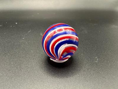 LATTICINIO SWIRL CORE MARBLE WITH RED/WHITE/BLUE SWIRLS