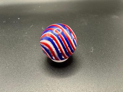LATTICINIO SWIRL CORE MARBLE WITH RED/WHITE/BLUE SWIRLS