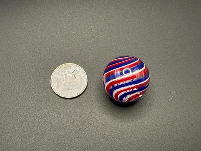 LATTICINIO SWIRL CORE MARBLE WITH RED/WHITE/BLUE SWIRLS
