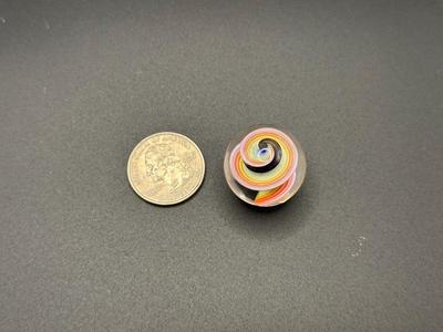 LATTICINIO SWIRL CORE MARBLE WITH MULTICOLORED SWIRLS